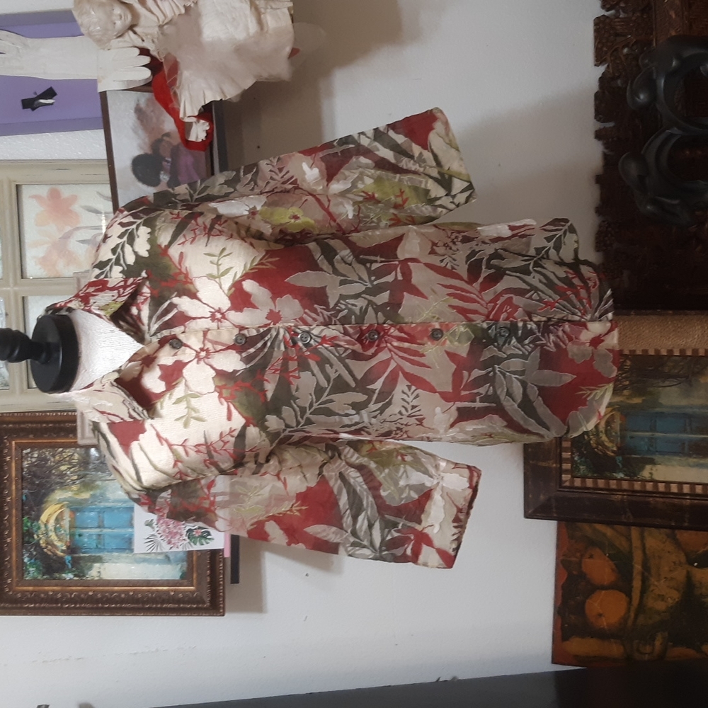 Womens Sheer Floral Blouse Sz Med Collared button up Over Shirt DRAPERS & DAMONS